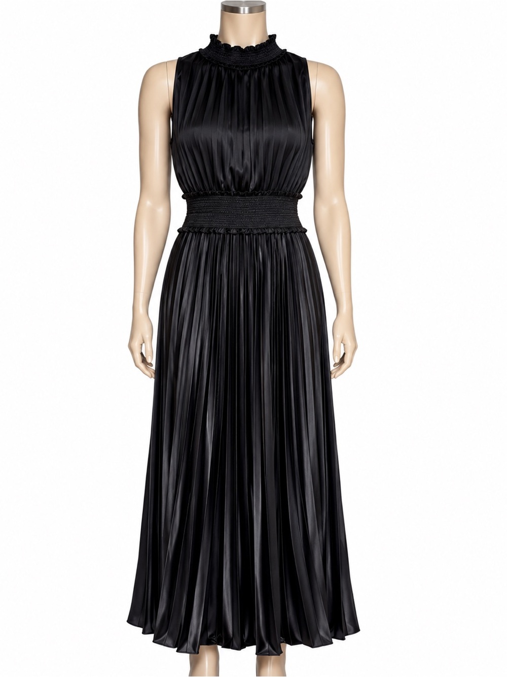 Nanette Lepore Deep Navy Pleated Maxi Dress with Smocked Waist